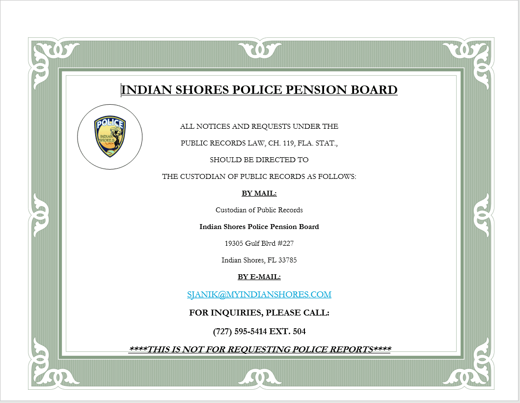 Pension Board Public Records Custodian Notice