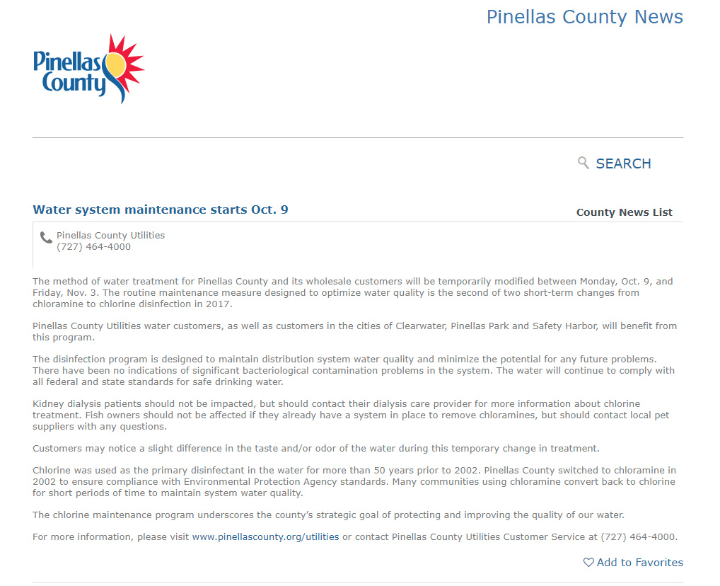 Water System Maintenance starts Oct 9, 2017