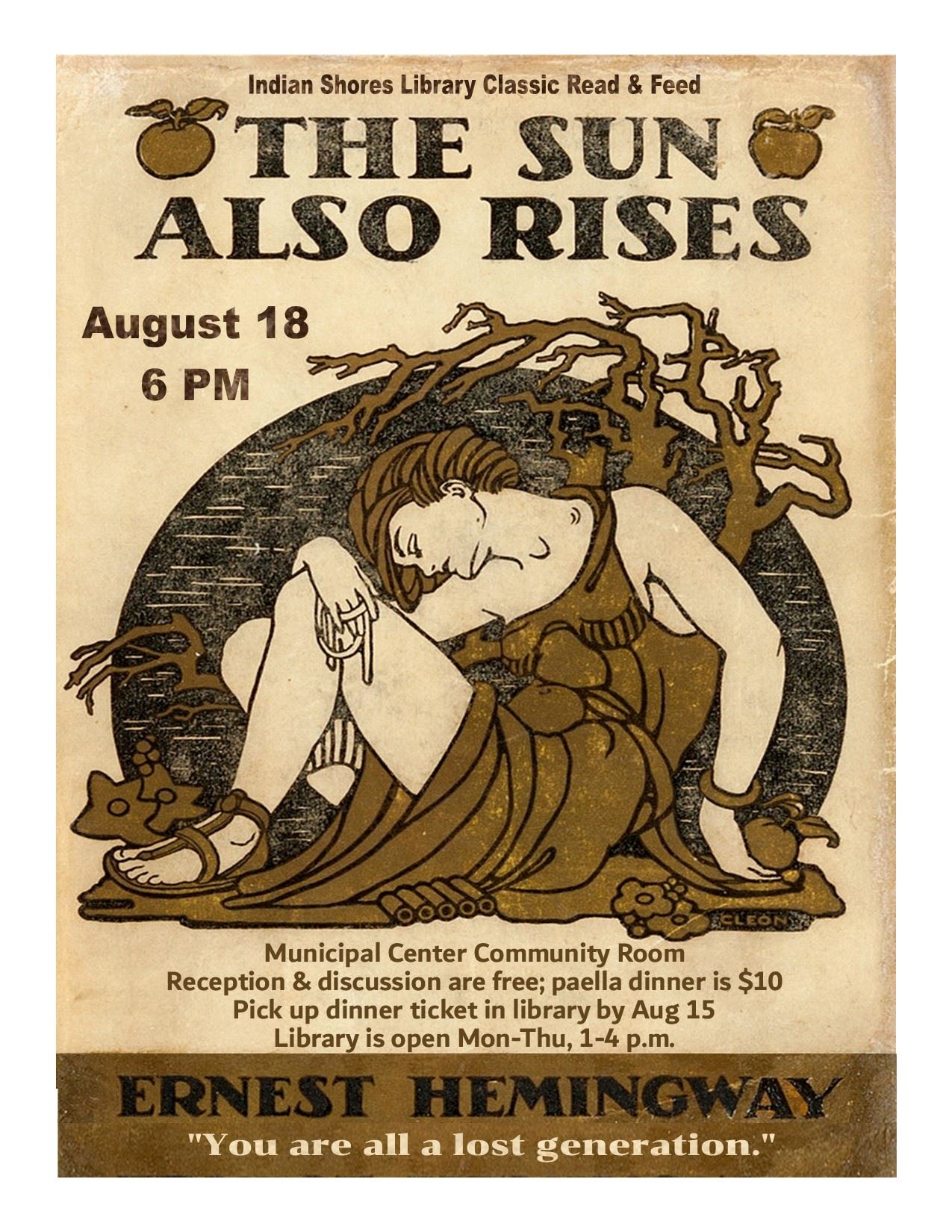The Sun Also Rises flier for Read & Feed event on Aug 18