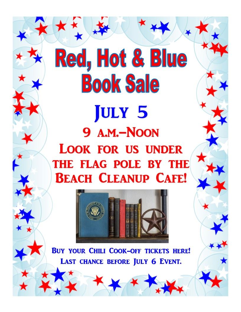 The flier is publicizing the July 5 book sale to be held 9 a.m. to noon.