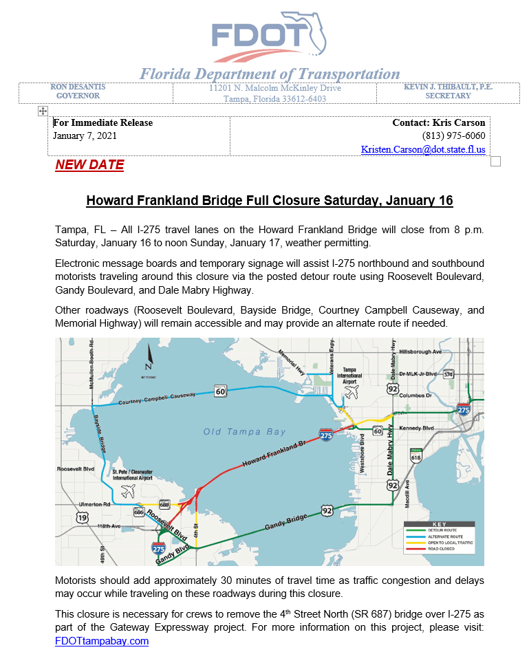Howard Frankland Bridge Closure Flyer
