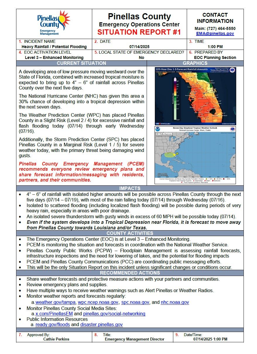 Pinellas County Situation Report Flyer